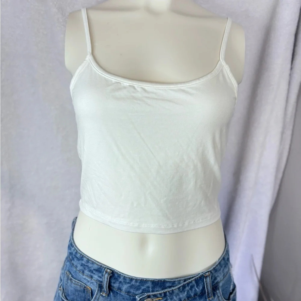 White Crop Tank Top‎ Basic Sleeveless Cami Casual Everyday